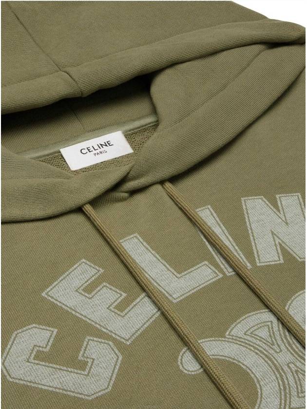 Logo Print Cotton Fleece Loose Hoodie KhakI - CELINE - BALAAN 3