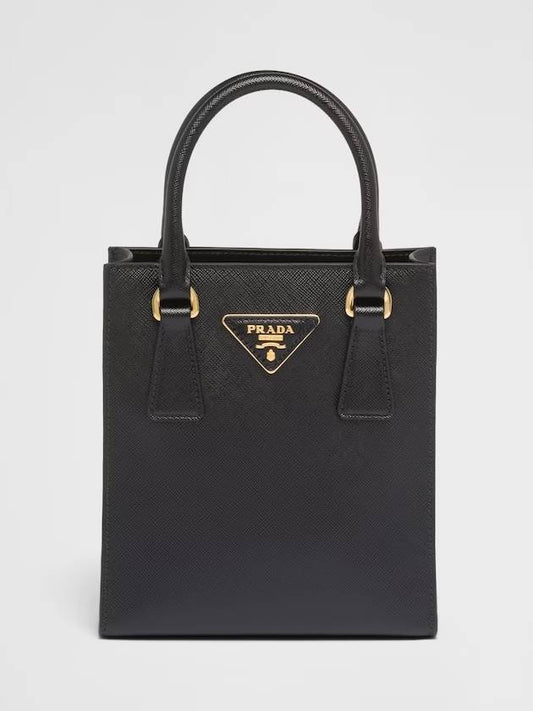 Triangular Logo Saffiano Leather Tote Bag Black - PRADA - BALAAN 2