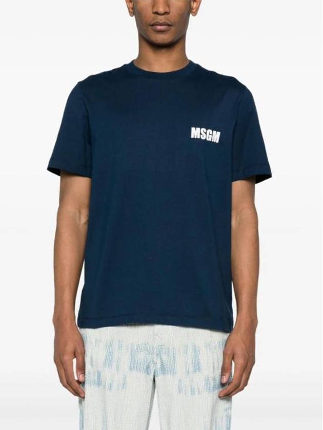 Logo Print Cotton Short Sleeve T-Shirt Navy - MSGM - BALAAN 3