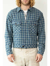 Double RL Indigo Check Linen Cotton Shirt Jacket Blue - POLO RALPH LAUREN - BALAAN 2