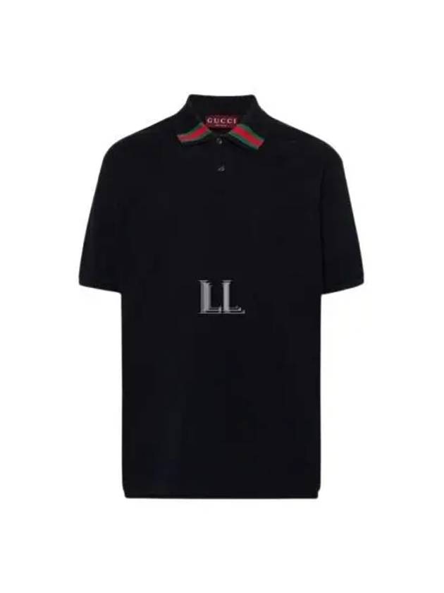 Web Cotton Polo Shirt Navy - GUCCI - BALAAN 2