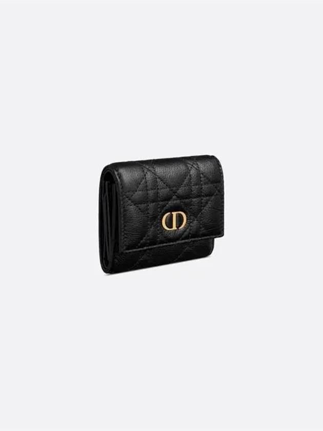 Caro Hibiscus Supple Cannage Calfskin Half Wallet Black - DIOR - BALAAN 3