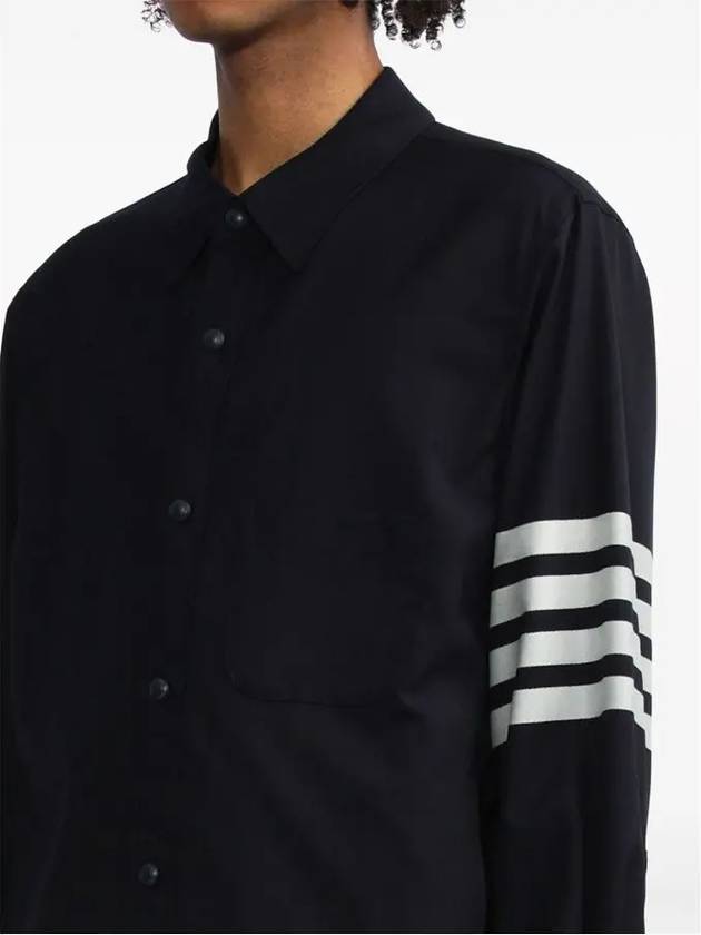 4 Bar Stripe Plain Weaving Wool Long Sleeve Shirt Navy - THOM BROWNE - BALAAN 4