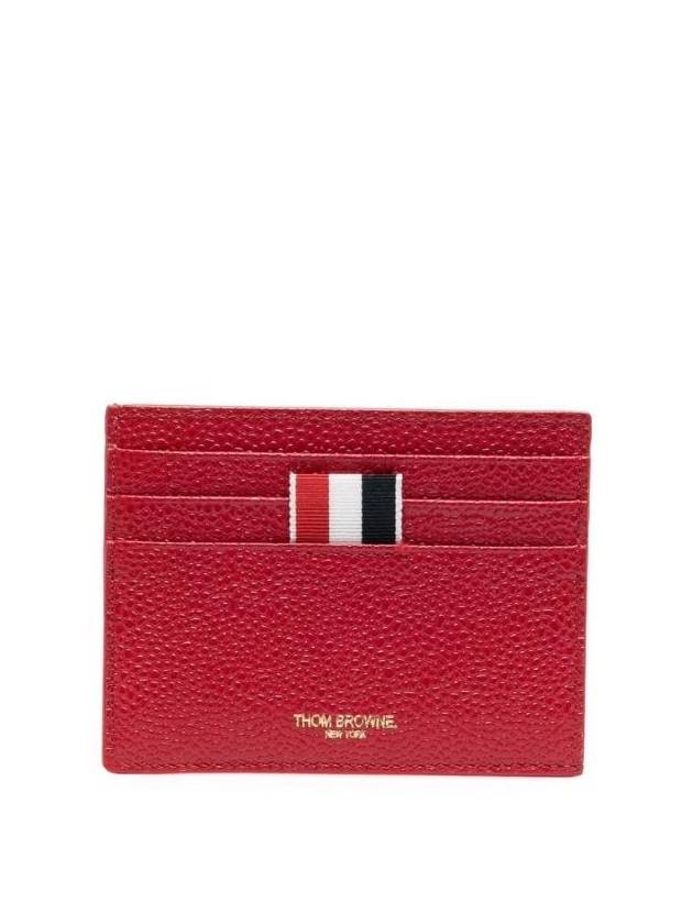 Pebble Grain Leather Stripe Note Compartment Card Wallet Red - THOM BROWNE - BALAAN 1