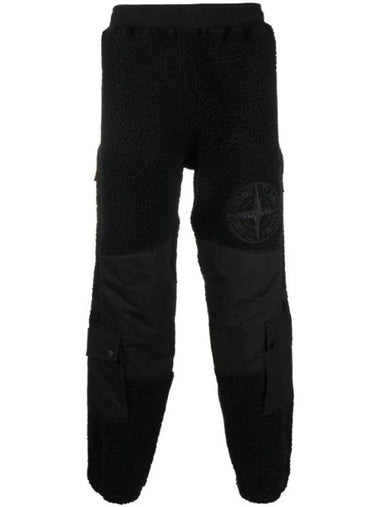 Embroidered Logo Furry Wool Track Pants Black - STONE ISLAND - BALAAN 1