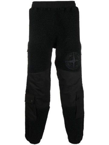 Embroidered Logo Furry Wool Track Pants Black - STONE ISLAND - BALAAN 1