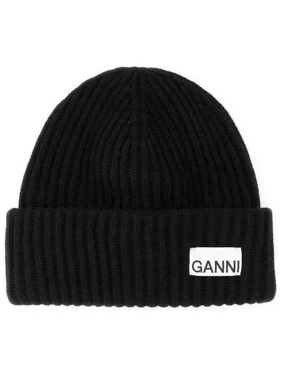 Logo Patch Knit Beanie Black - GANNI - BALAAN 2