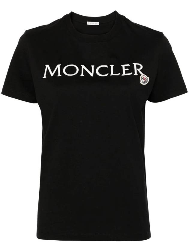 Embroidered Logo Cotton Short Sleeve T-Shirt Black - MONCLER - BALAAN 1