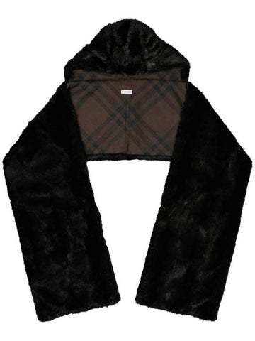 Fake Fur Hooded Scarf Black - BURBERRY - BALAAN 1