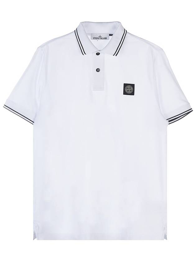 Stretch Cotton Pique Short Sleeve Polo Shirt White - STONE ISLAND - BALAAN 2