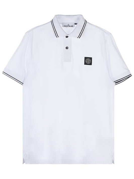 Men's Logo Patch Lining Short Sleeve PK Shirt White - STONE ISLAND - BALAAN 2
