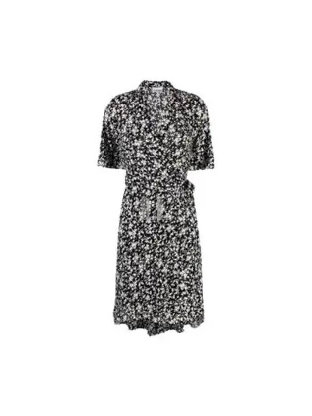 Floral Print V-Neck Wrap Midi Dress Black - GANNI - BALAAN 2