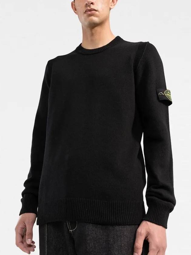 Wappen Patch Crew Neck Wool Knit Top Black - STONE ISLAND - BALAAN 4