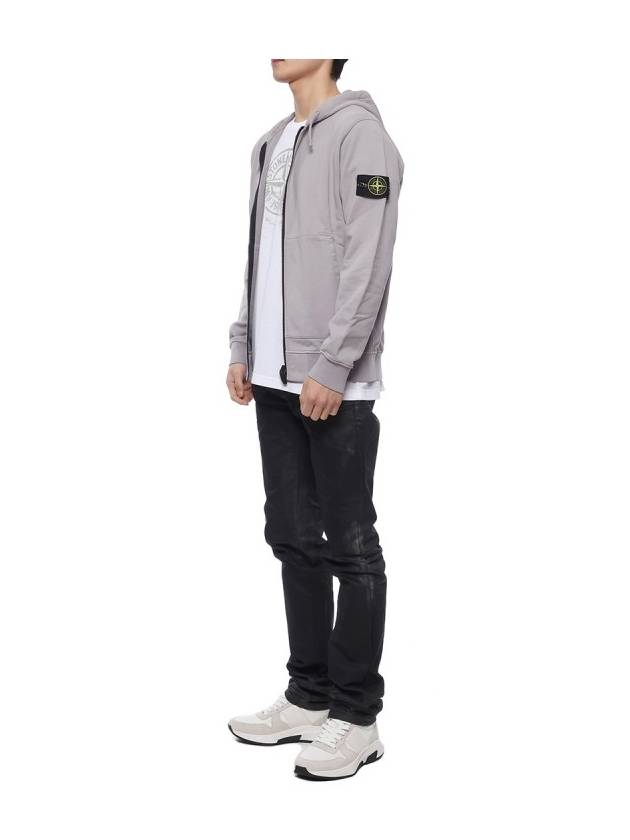 Garment Dyed Cotton Fleece Full Zip Hooded Jacket Light Grey - STONE ISLAND - BALAAN 5