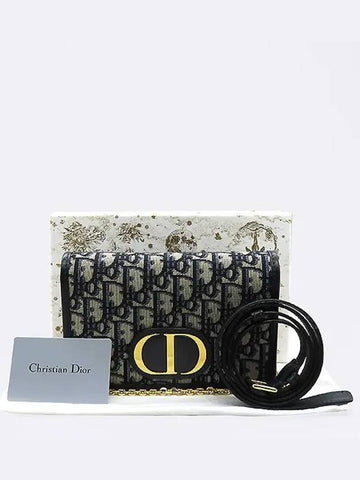 S2086UTZQ Blue oblique jacquard 30 MONTAIGNE 2 in 1 pouch belt bag chain strap - DIOR - BALAAN 1