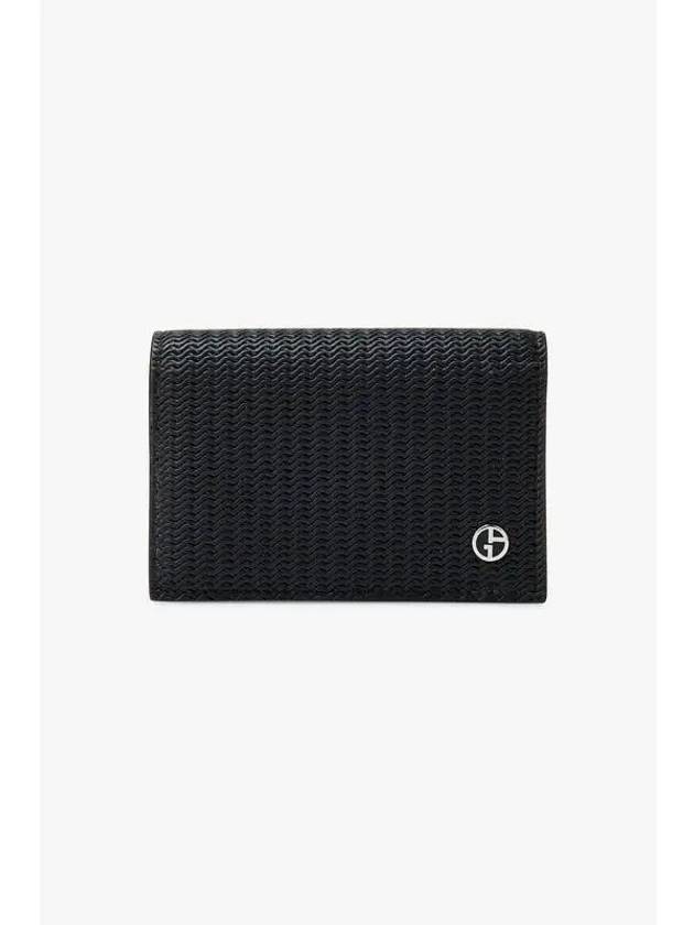 Men s Wave Pattern Leather Card Holder Black - GIORGIO ARMANI - BALAAN 1