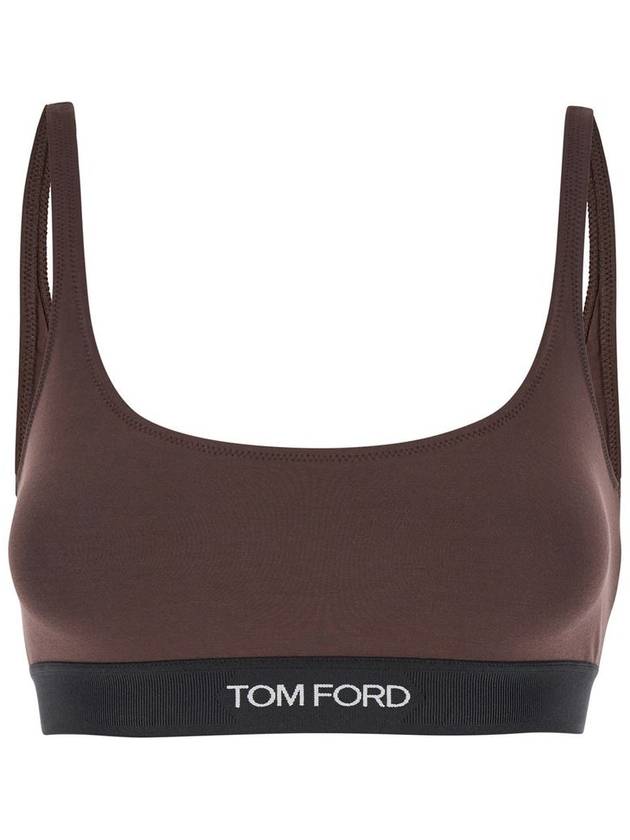 Brown Bralette With Contrasting Logo Print In Stretch Modal Woman - TOM FORD - BALAAN 1