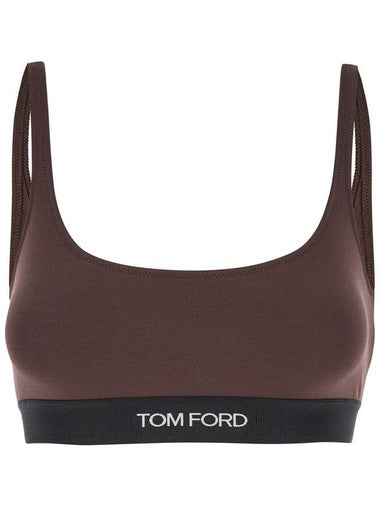 Brown Bralette With Contrasting Logo Print In Stretch Modal Woman - TOM FORD - BALAAN 1