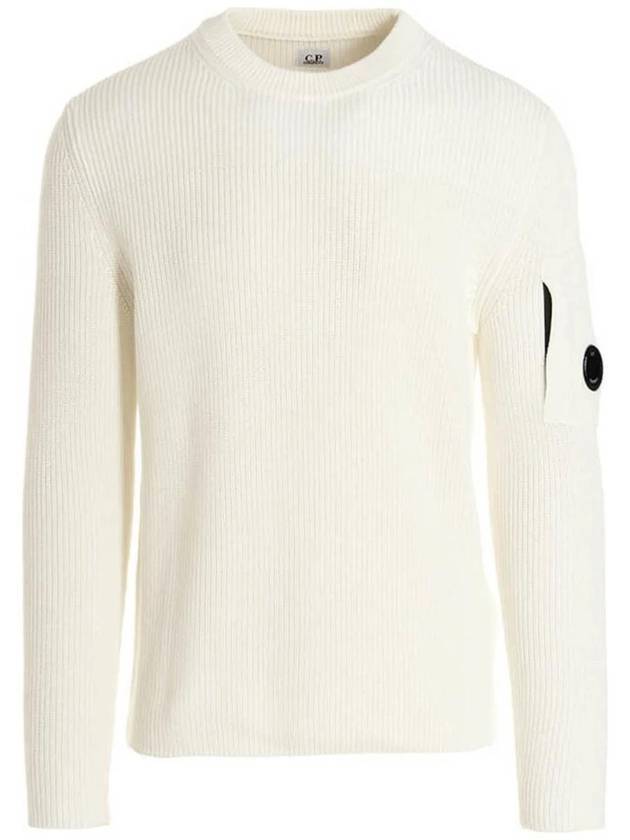 Men's Lens Wappen Crew Neck Knit Top Offwhite - CP COMPANY - BALAAN.