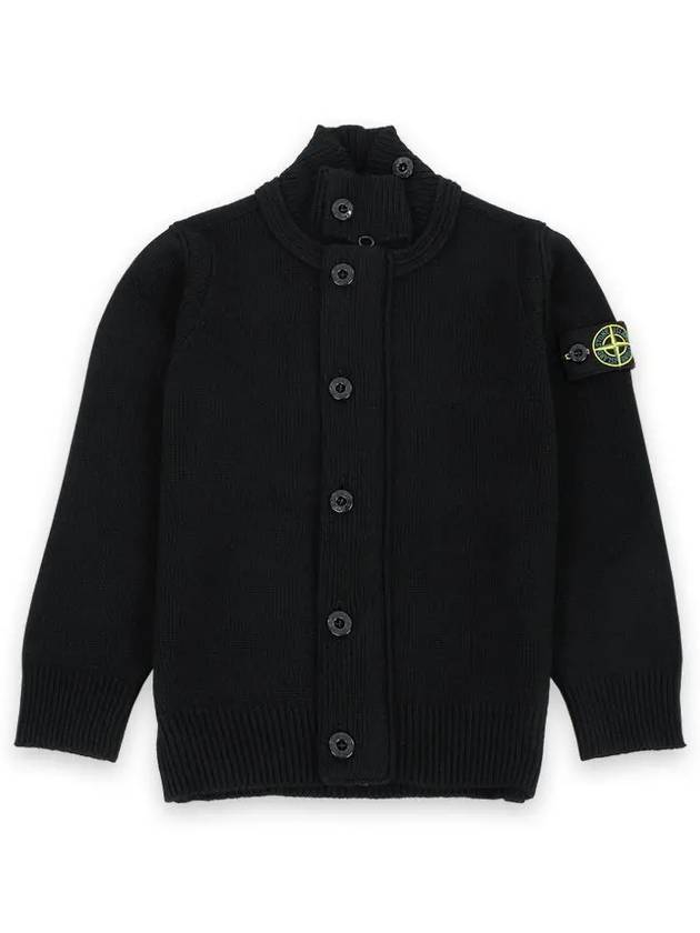 Kids Waffen Patch Full Zip Up Knit Cardigan Black - STONE ISLAND - BALAAN 3