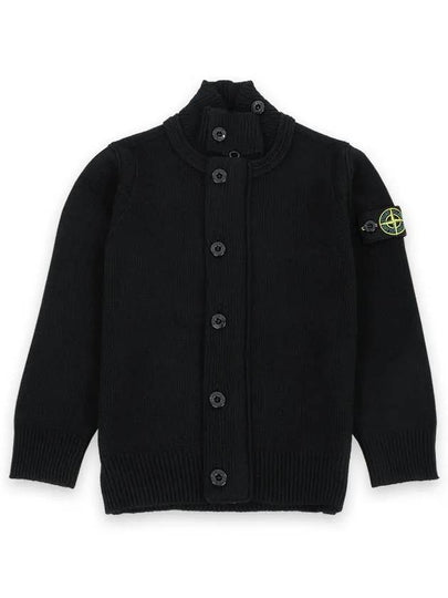 Kids Wappen Patch Full Zip Up Knit Cardigan Black - STONE ISLAND - BALAAN 2