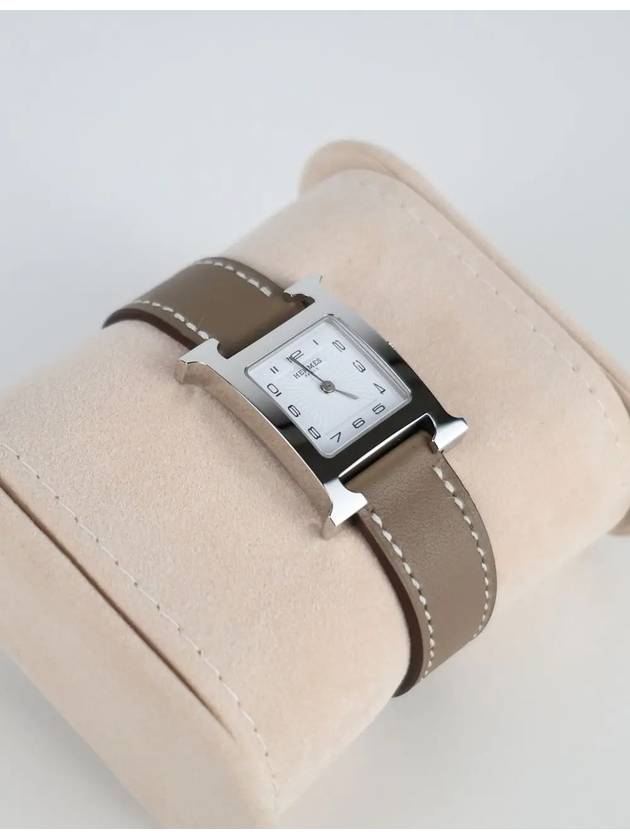 H Heure 25MM Leather Watch Etoupe - HERMES - BALAAN 3