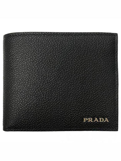 Logo Vitello Micro Grain Half Wallet Black - PRADA - BALAAN 2