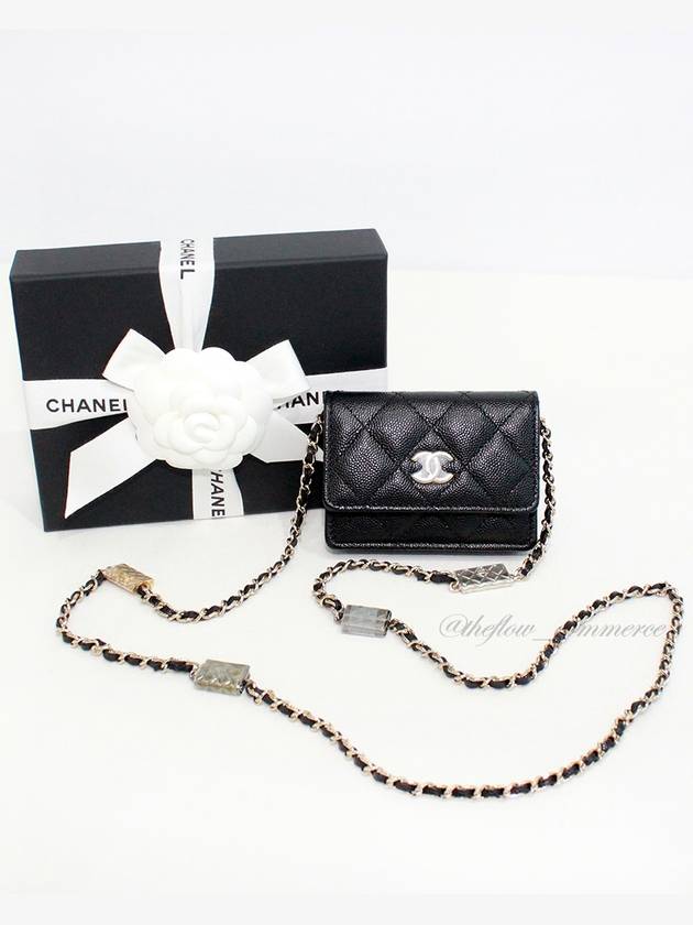 Flap Chain Calfskin Quilted Card Wallet Chain Cross Bag Black - CHANEL - BALAAN 2