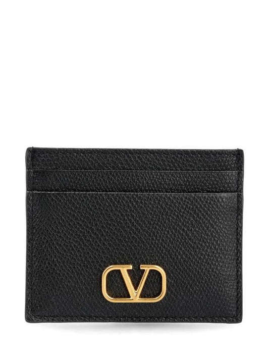 V Logo Signature Card Wallet Black - VALENTINO - BALAAN 1