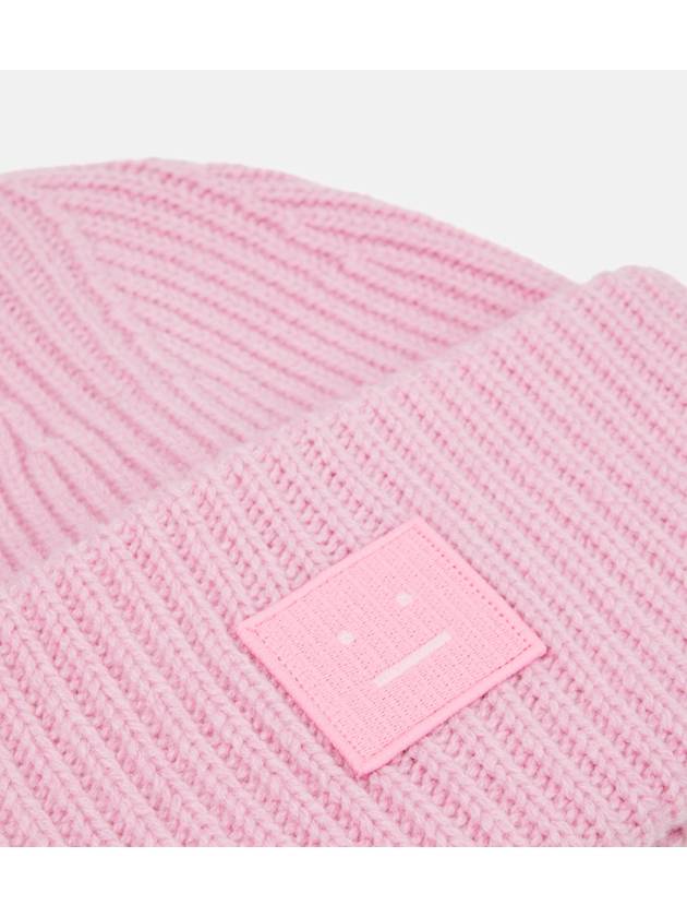 Face Patch Ribbed Wool Beanie Bubble Pink - ACNE STUDIOS - BALAAN 5