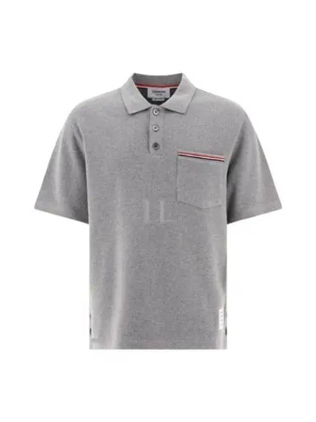 Men's Three Stripes Pocket Mercerized Short Sleeve Polo Shirt Light Grey - THOM BROWNE - BALAAN 2