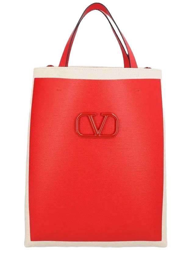 V Logo Signature Canvas Tote Bag Red - VALENTINO - BALAAN 1