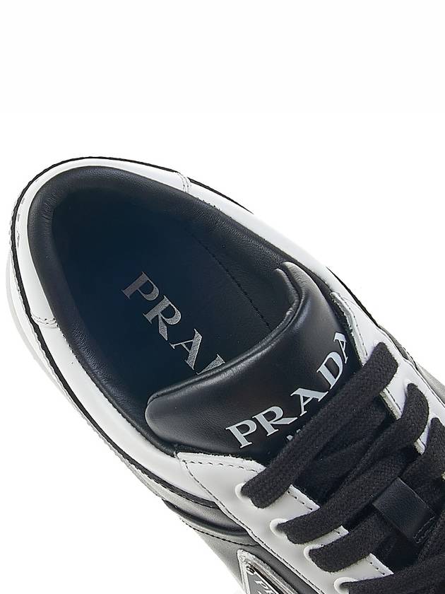 Men's Downtown Triangle Logo Leather Low Top Sneakers Black White - PRADA - BALAAN 8