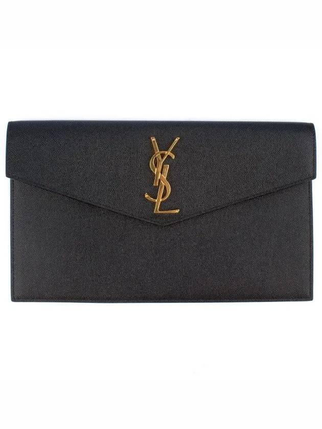 Uptown Grain de Poudre Embossed Leather Clutch Bag Black - SAINT LAURENT - BALAAN 2