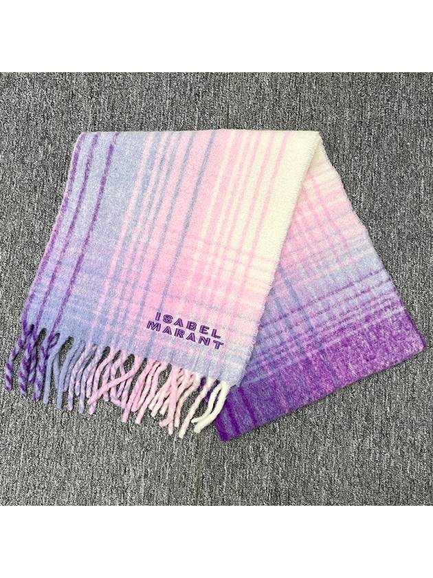 Firny Embroidery Logo Check Alpaca Muffler Lilac - ISABEL MARANT - BALAAN 4