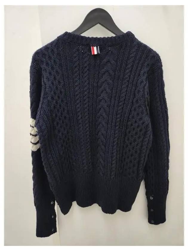 4-Bar Aran Cable Pullover Knit Top Navy - THOM BROWNE - BALAAN 7