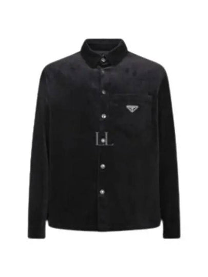 Corduroy Enamel Triangle Logo Long Sleeve Shirt Black - PRADA - BALAAN 2