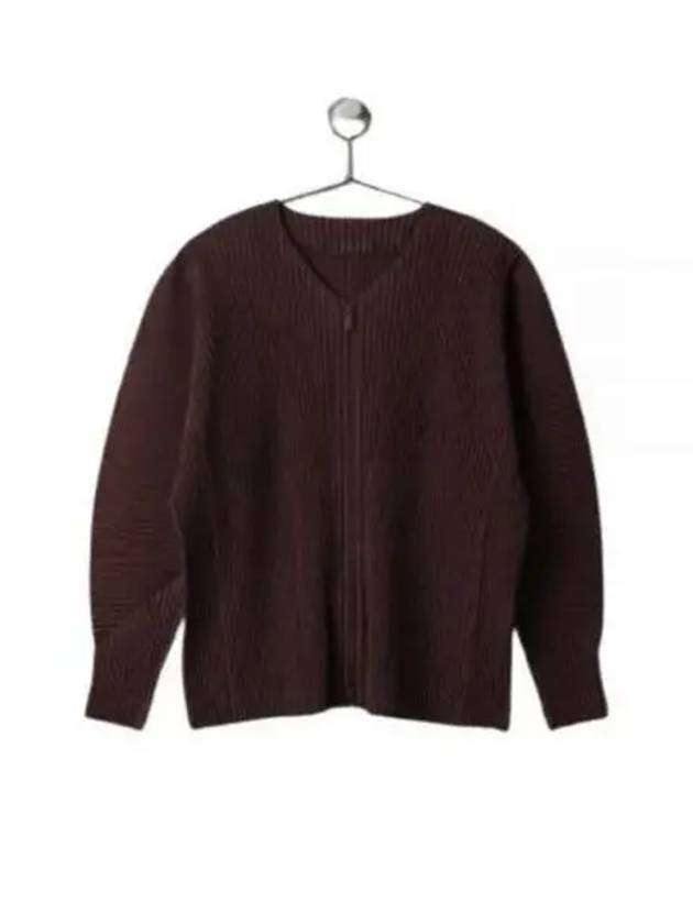 Pleated Zip-Up Cardigan Brown - ISSEY MIYAKE - BALAAN 2