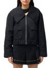 Women's Heavy Twill Wide Collar Zip-Up Jacket Black - GANNI - BALAAN 3