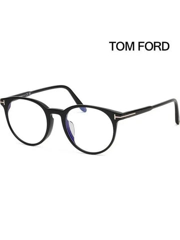 Blue light blocking glasses frame TF5695FB 001 Resin wear round black horn rim Asian fit - TOM FORD - BALAAN 1