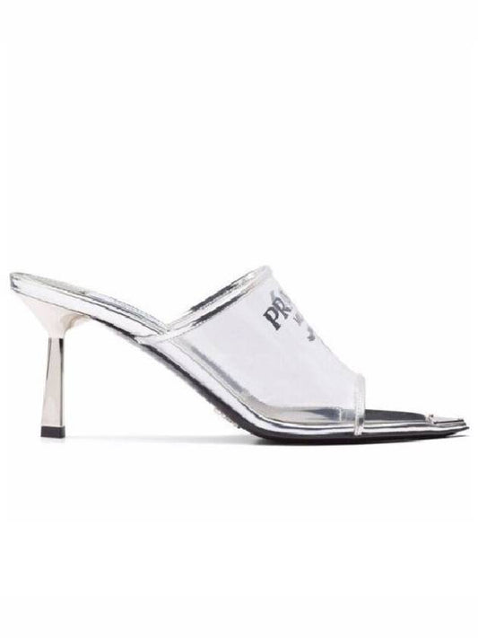 logo print plexiglass sandal heel silver - PRADA - BALAAN 1