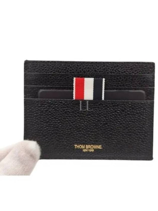 Pebble Grain Leather Stripe Note Compartment Card Wallet Black - THOM BROWNE - BALAAN 2