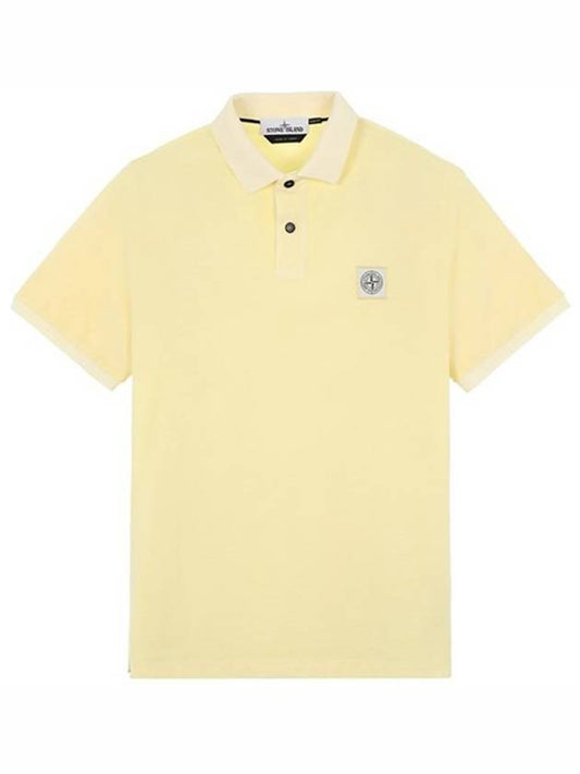 Men's Logo Patch Short Sleeve PK Shirt Yellow - STONE ISLAND - BALAAN.