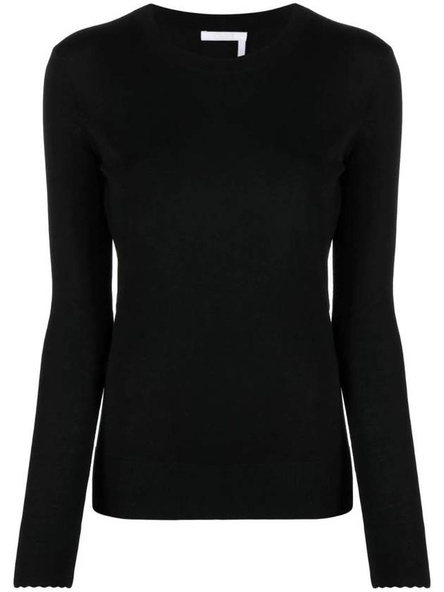 Crew Neck Wool Knit Top Black - CHLOE - BALAAN 1