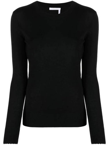 Crew Neck Wool Knit Top Black - CHLOE - BALAAN 1