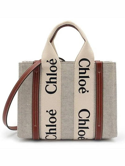 Woody Small Canvas Tote Bag White Brown Beige - CHLOE - BALAAN 2