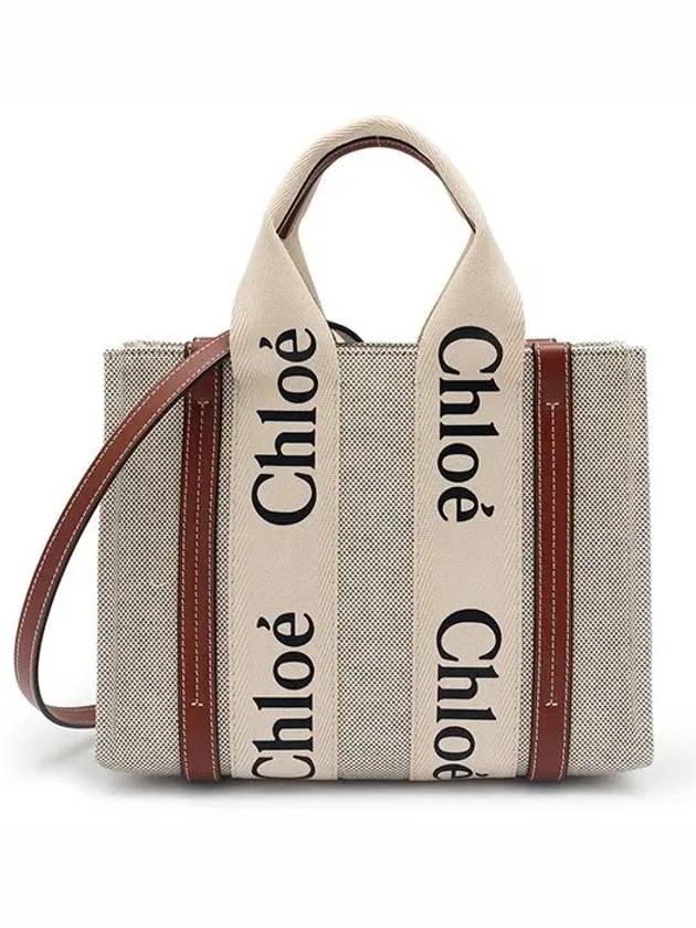 Woody Small Canvas Tote Bag White Brown Beige - CHLOE - BALAAN 3