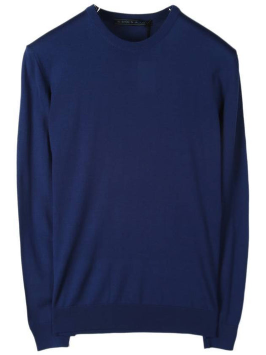 Men's Round Neck Wool Knit Top Blue - KITON - BALAAN.