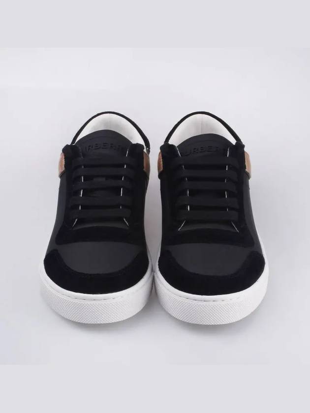 House Check Leather Suede Low Top Sneakers Black - BURBERRY - BALAAN 3
