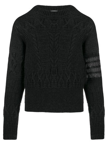 Aran cable crew neck knit top gray - THOM BROWNE - BALAAN.